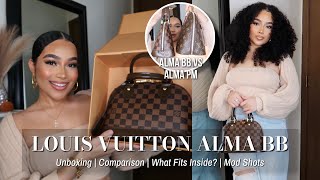 LOUIS VUITTON ALMA BB UNBOXING & REVIEW | Size Comparison + What Fits Inside + Mod Shots