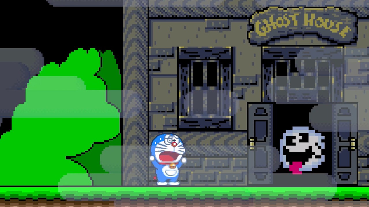 Doraemon Gets Trapped in a Ghost House in Super Mario World (Pixel Fan Animation)