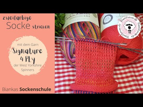 zweifarbige Socke im Hebemuster stricken