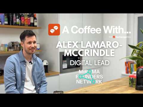 Shot of Alex Lamaro-McCrindle, digital lead at Miroma Founders Network, in the ExchangeWire kitchen for an episode of 'A Coffee With...'