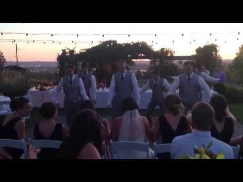 John Collett and groomsmen get down for the ladies.