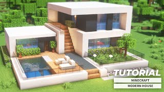 How to build a Easy modern house in Minecraft (Tutorial) | 簡単なモダンな家と内装の作り方！(現代建築)
