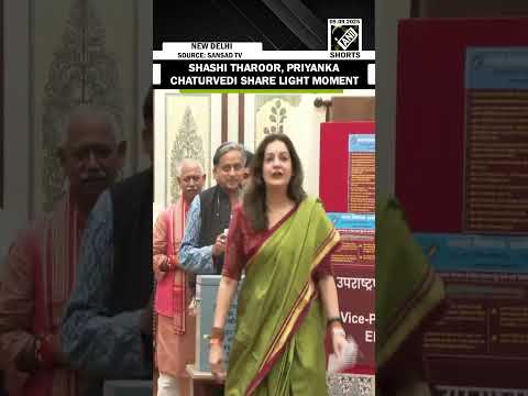 Shashi Tharoor, Priyanka Chaturvedi share light moment at Parliament House | VP election 2025