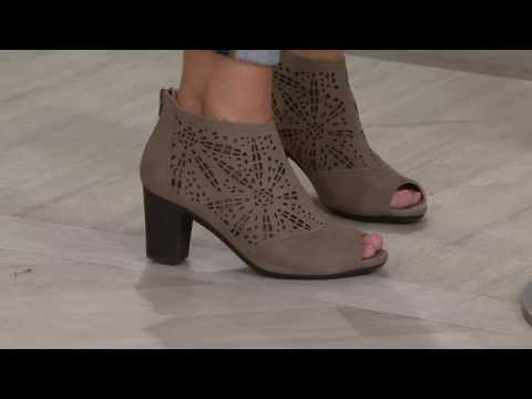 Earth Origins Suede Peep-toe Perforated Booties - Shaye on QVC