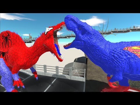 恐竜!SPIDERMAN dinosaur DEATH RUN. VS SUPERMAN T-REX -Animal Revolt Battle Simulator
