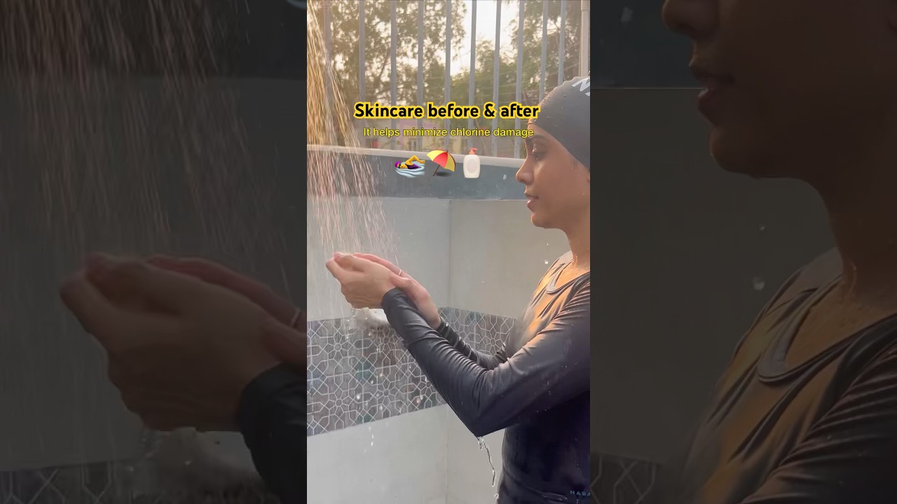 part 1 - prevent tanning while swimming ⛱️🧴☀️ #swimming #skincare #swimmingpool #tanremoval #swim