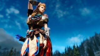 Aloy's outfit from Horizen Zero Down HDT PE CBBE and UNP for Skyrim LE