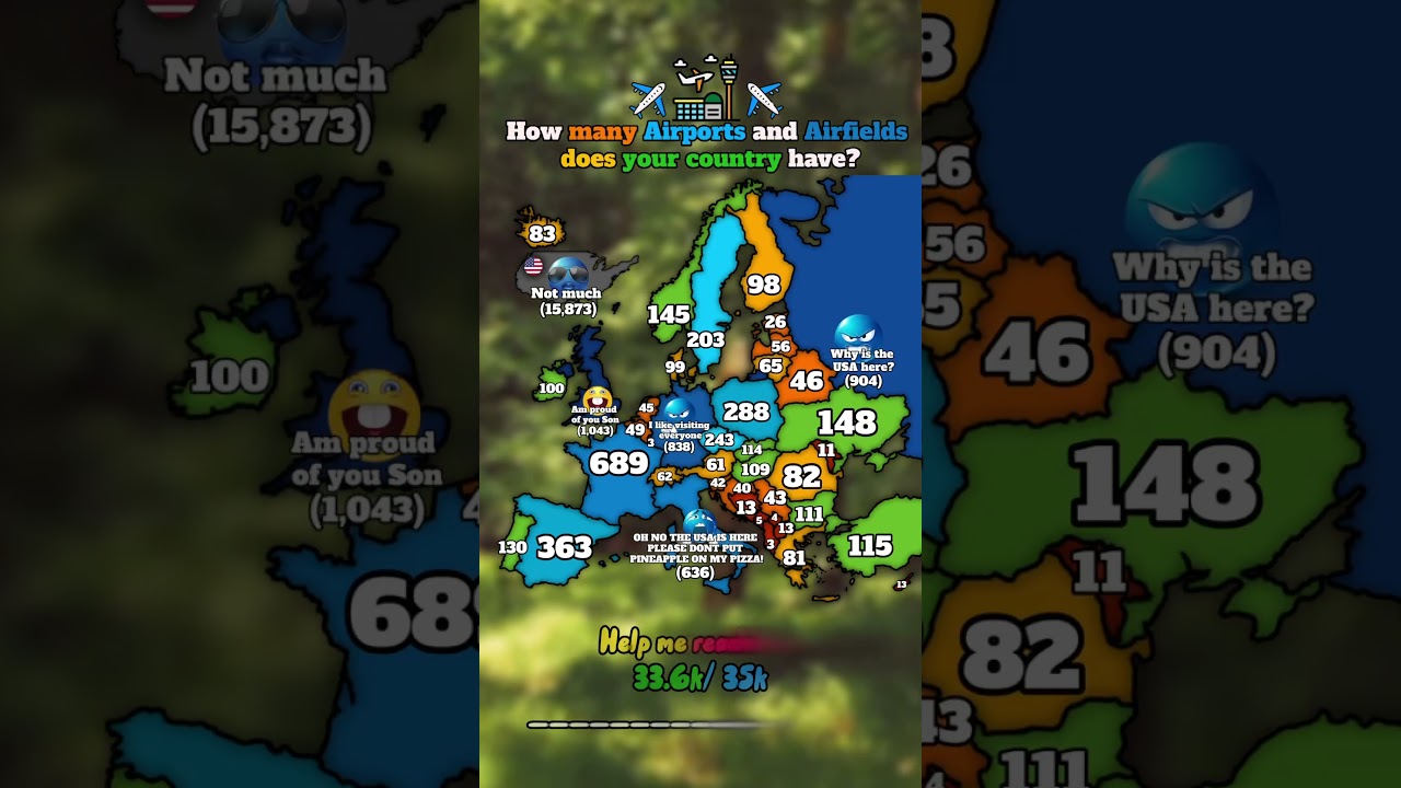 How many Airports and Airfields does your country have? #europe #geography #mapping #countries