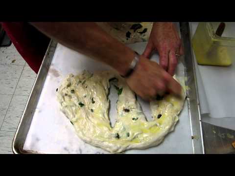 Basil, Lardo Sunburst Fougasse with Pistachio and Blueberry