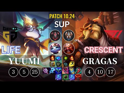 GEN Life Yuumi vs T1 Crescent Gragas Sup - KR Patch 10.24