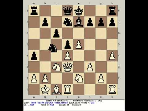 Salem, A R Saleh vs Nakamura, Hikaru | Titled Tuesday 30th September 2025, chess com INT
