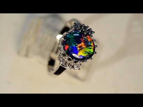 m16269 Diamonds 18k white gold Australian opal ring