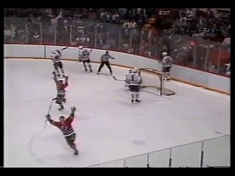 New Jersey Devils defeat the Chicago Blackhawks 1988 to clinch playoffs for the first time