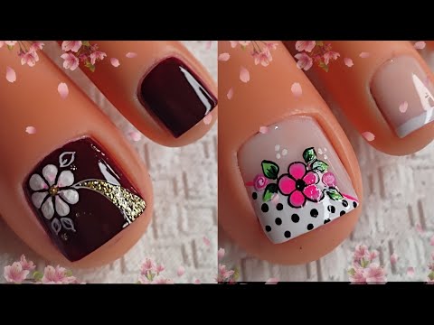 2 BONITOS diseños de UÑAS PARA PIES 🦶🏼🦶🏼/ UÑAS pies DECORADAS CON FLORES 🌸🌸