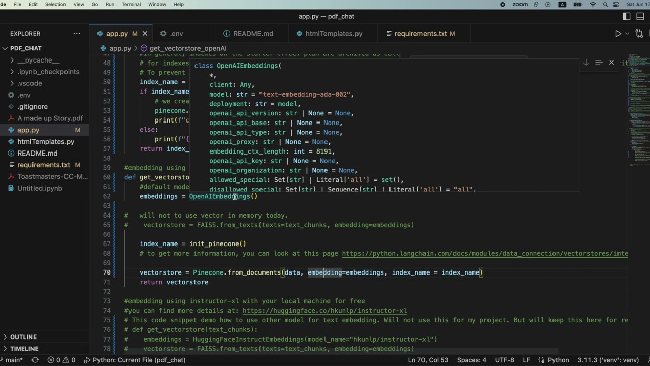 OpenAI LangChain and Pinecone to make a PDF Chatbot