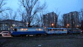 preview picture of video 'VTP-4 tram is towing two other trams in Kharkiv, Ukraine'