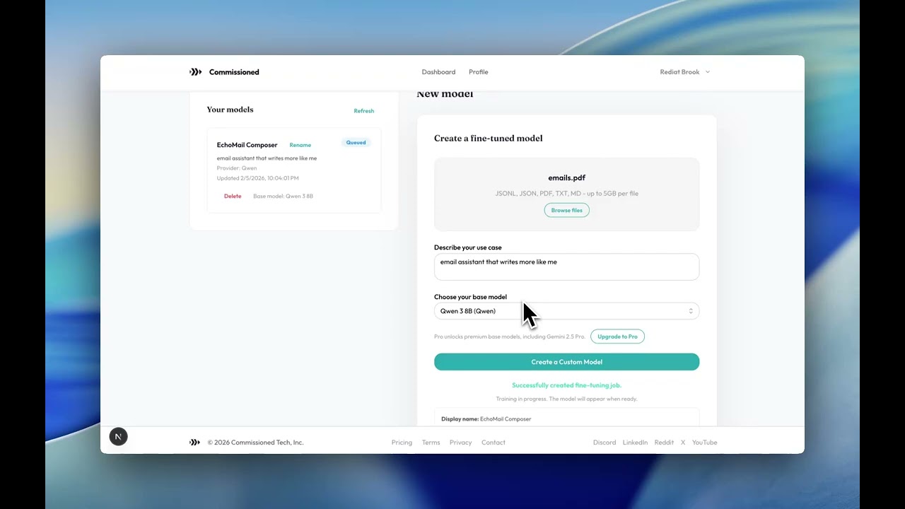 Fine-tune models in minutes with Commissioned