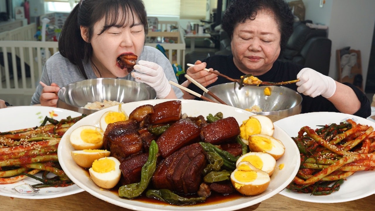 2시간 푹 졸여 입에서 사르르~ 파김치 싹 올려 먹는 부타노 가쿠니(일본식 동파육) 가족 먹방❤️MUKBANG