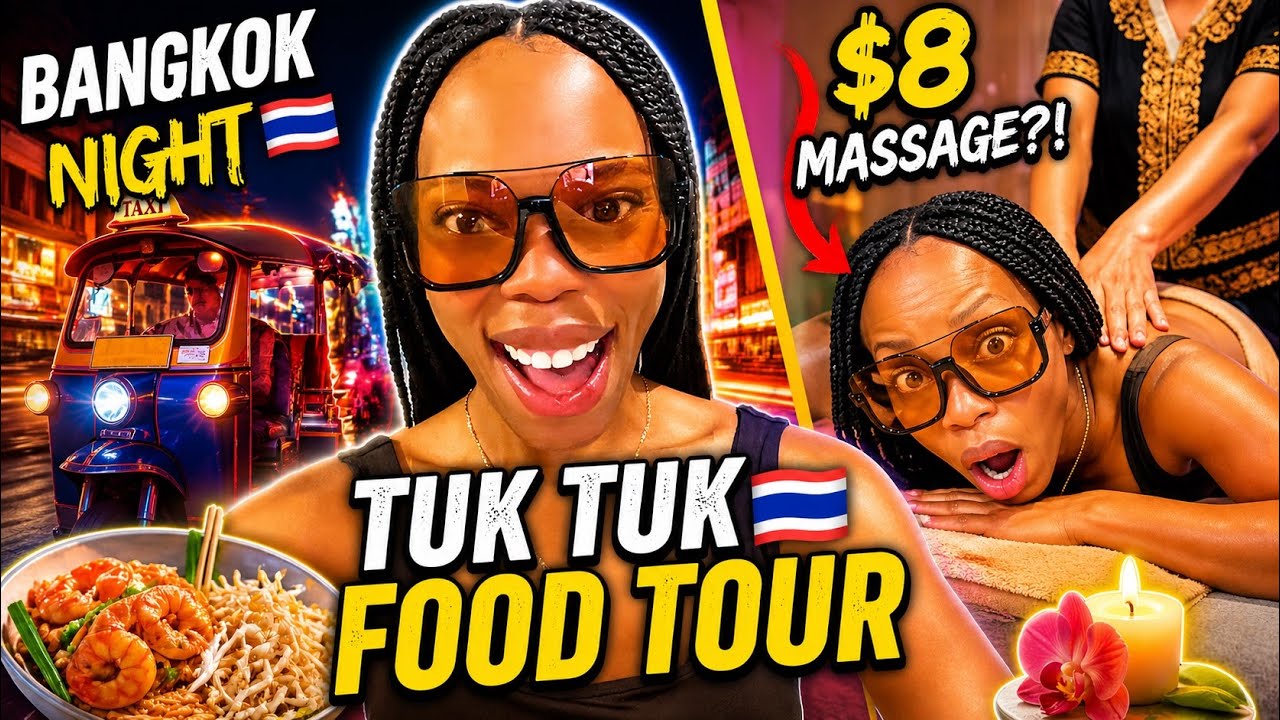 Bangkok Night Tuk Tuk Food Tour 🇹🇭 | Thailand Street Food + $8 Thai Massage Girls Trip Vlog