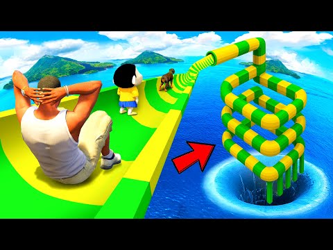 SHINCHAN AND FRANKLIN WENT INTO A SQUARE SPIRAL GIFT BOX WATER SLIDE IN GTA 5