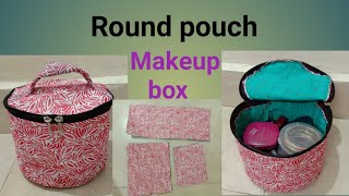 How to make round makeup box at home // zipper organiser// round pouch// waste rice bag reuse##