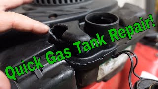 Lawn Mower Gas Tank Repair - Who chewed a hole in the tank?