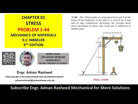 Determine the average shear stress in pins | Problem 1-44 | Stress | axial load | Mech of materials