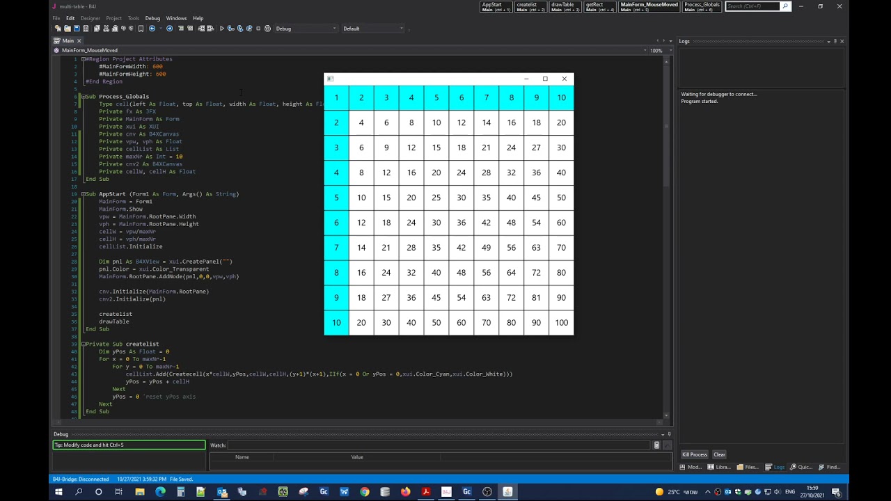 Multiplication table - B4x (Source included)