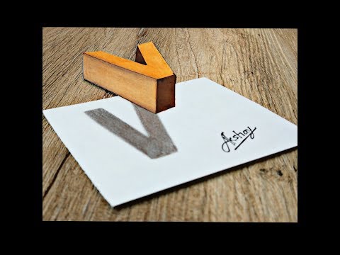 How To Draw 3d Floating Letter "V" - 3d Trick Art On Paper - Drawing  3d Letter