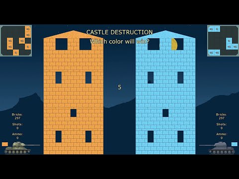 Castle Destruction with tanks #2 - Marble Race & Multiply or Release - Which color will win?