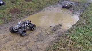 preview picture of video 'Mud and water bash Traxxas Stampede 4x4 VXL, Traxxas E-Maxx'