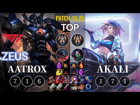 T1 Zeus Aatrox vs Akali Top - KR Patch 10.25
