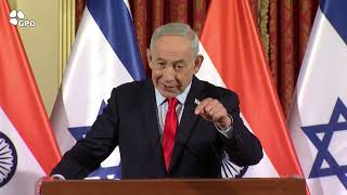 הצהרת ראש הממשלה בנימין נתניהו לצד ראש ממשלת הודו נרנדרה מודי (עדכוני משרד ראש הממשלה) - התמונה מוצגת ישירות מתוך אתר האינטרנט יוטיוב. זכויות היוצרים בתמונה שייכות ליוצרה. קישור קרדיט למקור התוכן נמצא בתוך דף הסרטון