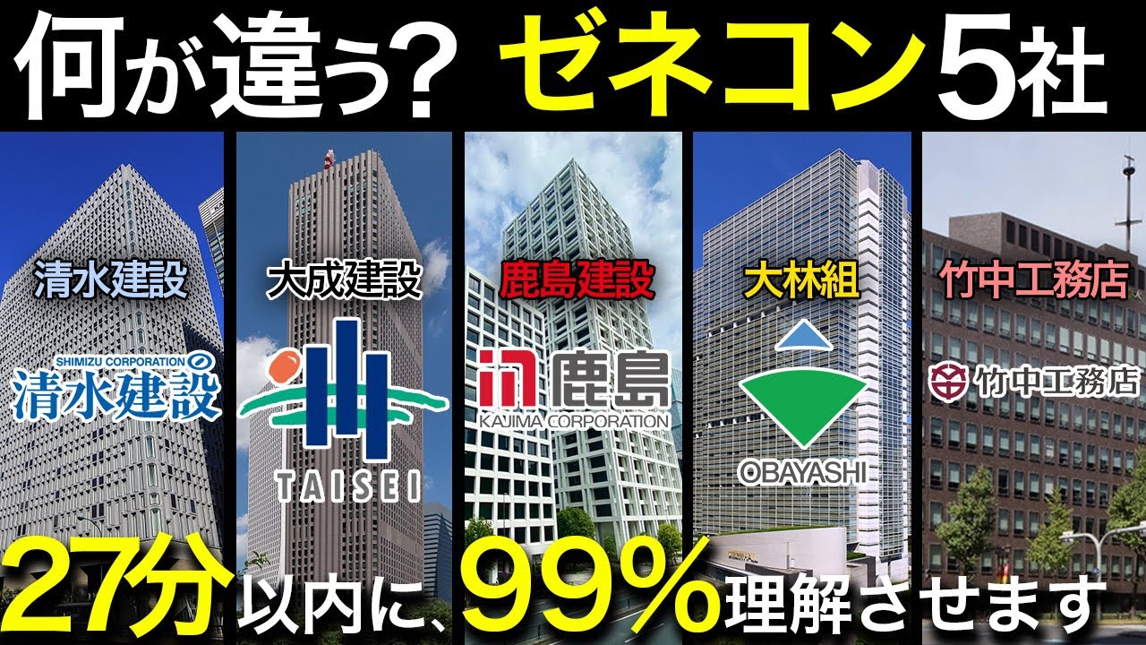 ［スーパーゼネコン］鹿島建設・清水建設・大成建設・大林組・竹中工務店を徹底解説！業界研究・企業研究、これ1本！