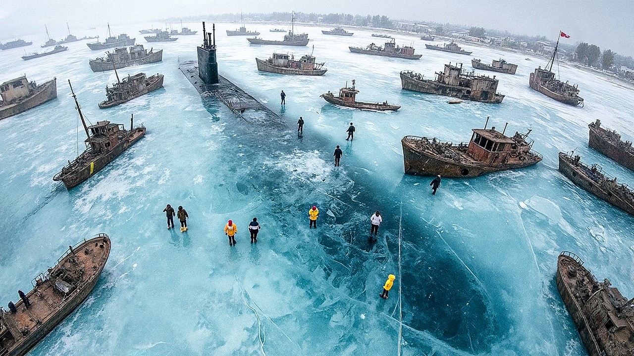 Eingefrorene Schiffe. Winterstürme und Riesenwellen auf Video festgehalten