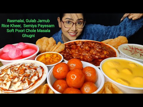 Eating Gulab Jamun, Rasmalai, Semiya, Kheer, Chole Masala, Poori | Big Bites | Asmr Eating | Mukbang