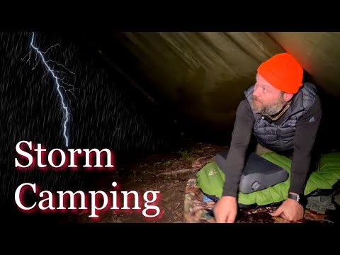 Solo Tarp Camping | RAIN | Overnight THUNDERSTORM