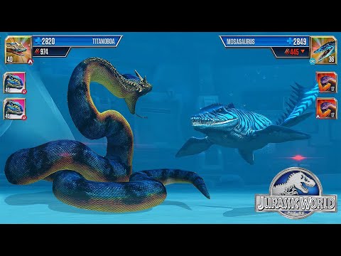 TITANOBOA VS MOSASAURUS AND (FLYING BOSS BATTLE) | AQUATIC TOURNAMENT || JURASSIC WORLD THE GAME