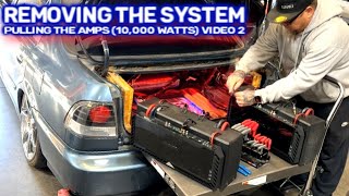 Removing a 10,000 Watt sound system - Honda Civic | Pulling the Amps & Power Cables (video 2)