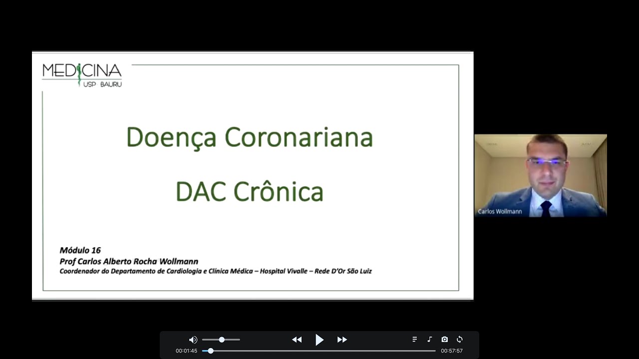 Doença Coronariana DAC Crônica. (Aula 01 DAC). 3o Ano Medicina USP Bauru.