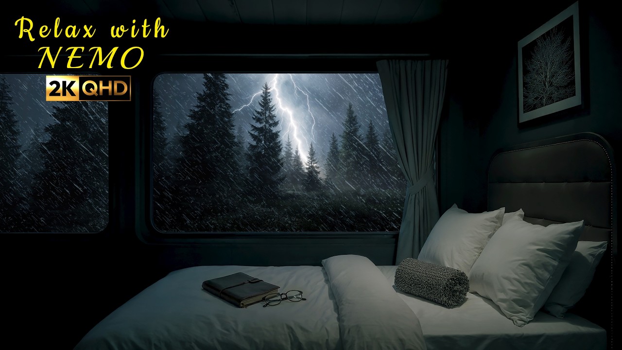 Night Train Journey Through a Thunderstorm 🚂 Dimly Lit Sleeper Train Ambience / Sounds for Sleeping