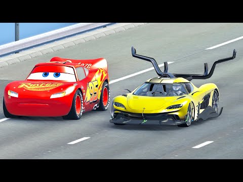 Koenigsegg Tornado Concept vs Lightning McQueen - Drag Race 20 KM