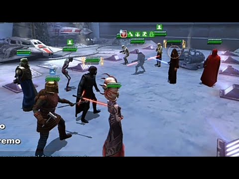 SWGOH-Slkr(R8)+ NS vs LV(R9)/Maul + 3 tanks 4 min on auto