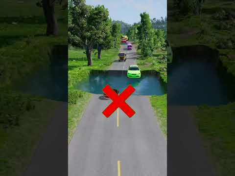 Small to giant cars vs giant water pit #12 | #carsvswaterpit #doubleflatbedtrailertruckvsspeedbump