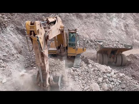 Liebherr 974 Excavator Loading Caterpillar 775 Dumpers - Sotiriadis/Labrianidis Quarry Works
