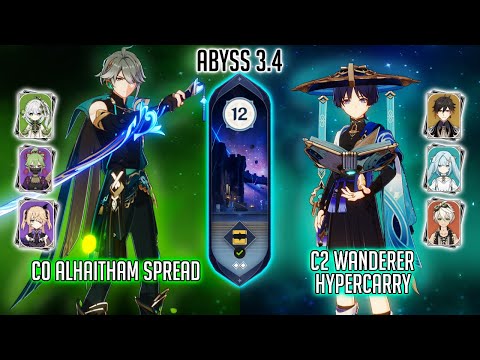 C0 Alhaitham Spread and C2 Wanderer Hypercarry | Spiral Abyss 3.4 - Floor 12 - 9⭐ | Genshin Impact