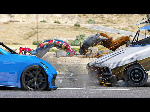 GTA 5 Iron Spiderman Car Crashes - Spider-Man Ragdolls #2 (Euphoria physics)
