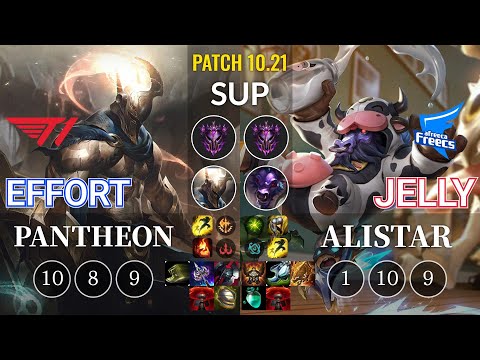 T1 Effort Pantheon vs AF Jelly Alistar Sup - KR Patch 10.21