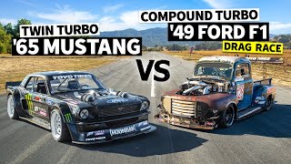 1,200hp Compound Turbo Diesel F100 vs Ken Block’s 1,400hp AWD Ford Mustang