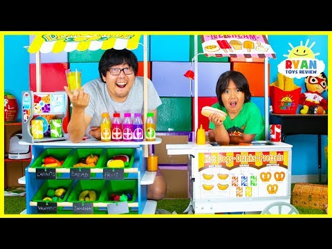 Ryan Pretend Play Grocery Store and Ice Cream Hot Dog Cart Toys!